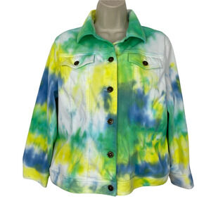 Ruby Road Denim Jacket 10 Womens M/L Tie Dye Stretch Knit Spring Summer Pastel